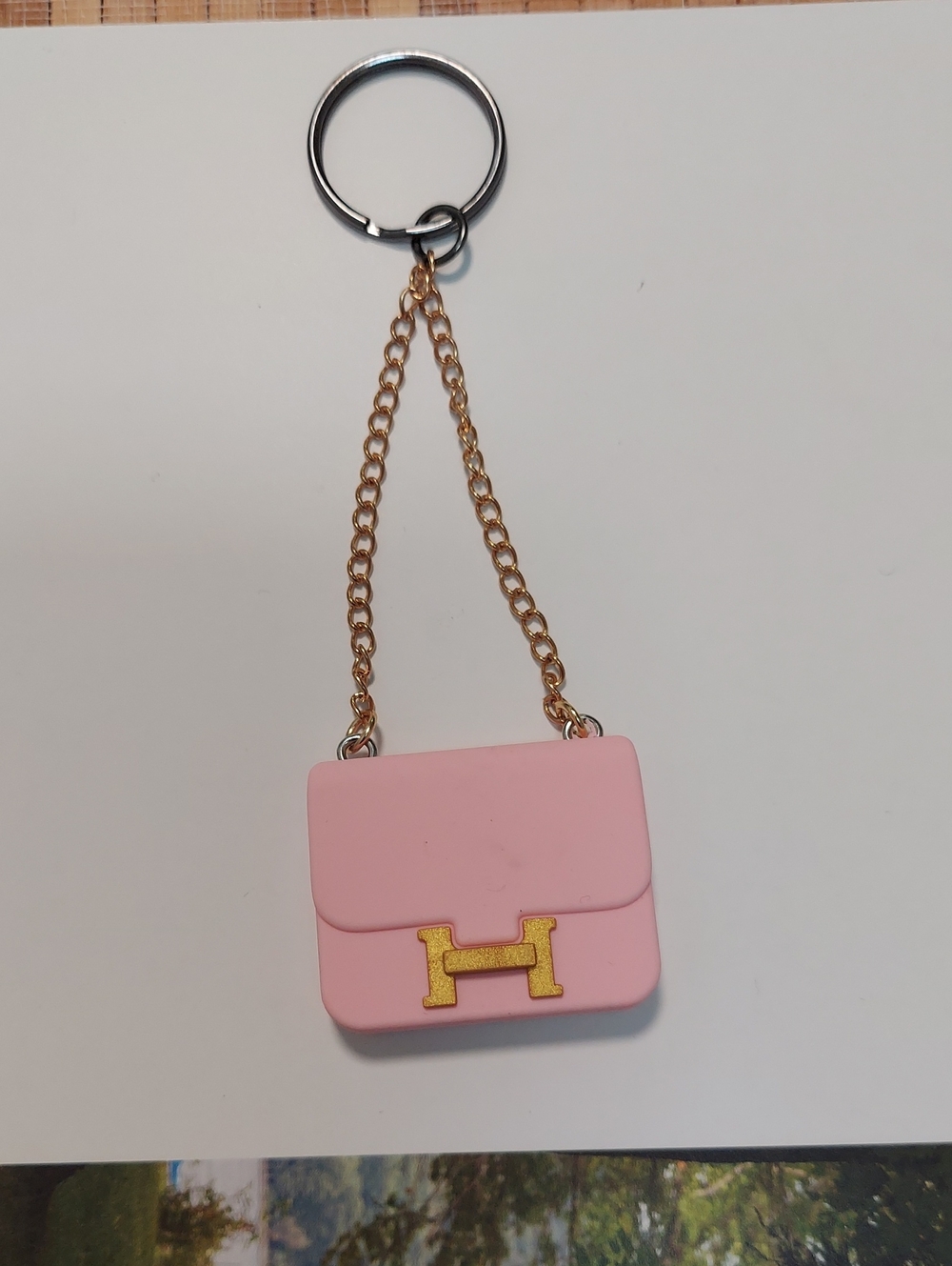 Keychain, Luxury Designer Mini Bag, Pink with Gold Monogram
